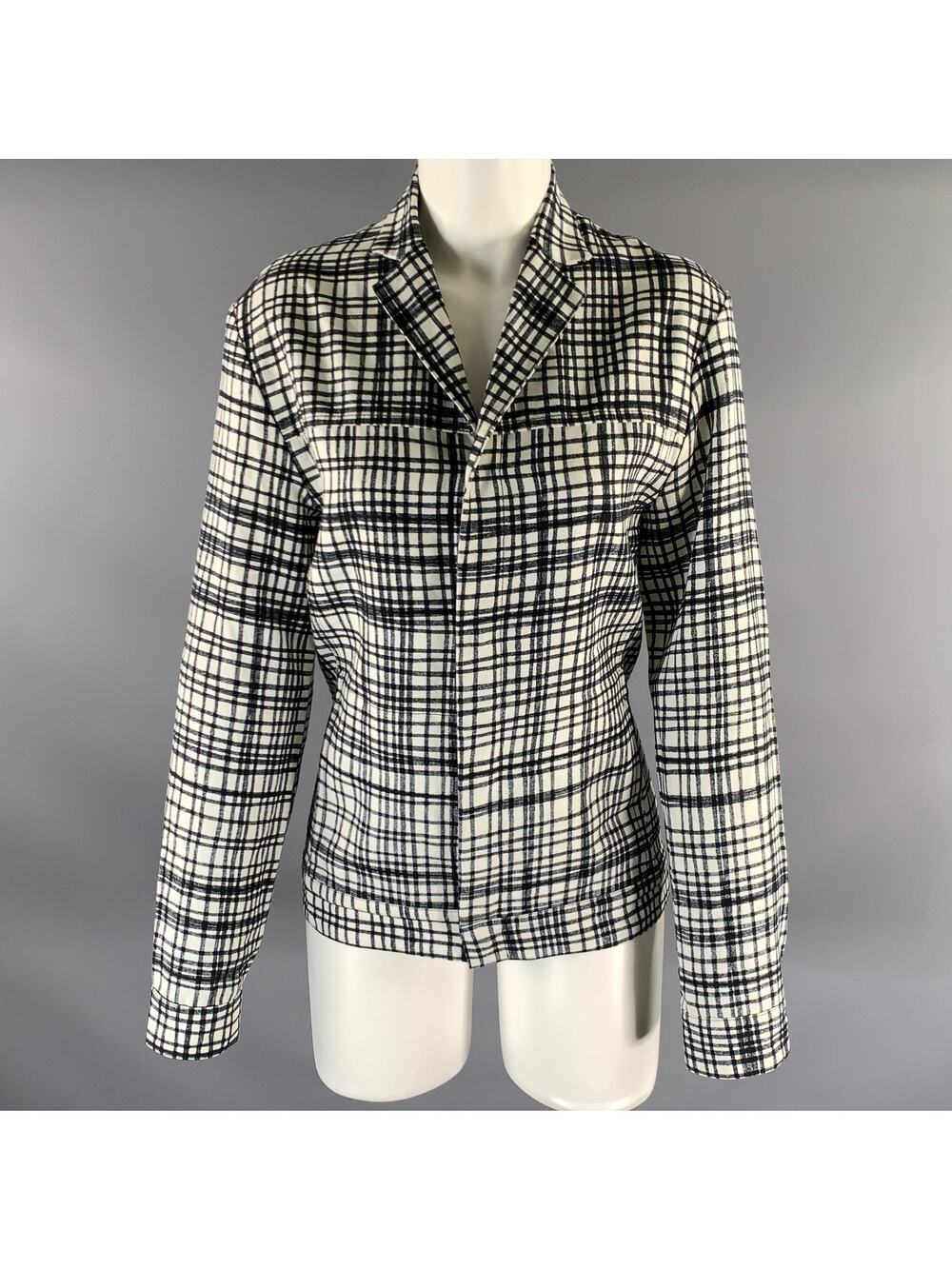 BOTTEGA VENETA Size M Black White Linen Blend Plaid Blazer Jacket - Picture 1 of 7